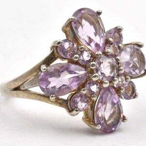 Estate Sterling Sterling Pear Shape Amethyst ladies CLUSTER band Ring size 7